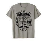 Girl Will Be Girls Brujas Mujeres Aquelarre Black Cat Crescent Moon Camiseta