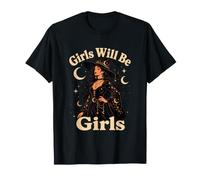 Girl Will Be Girls Witch Mujer Celestial Moon Boho Vintage Camiseta