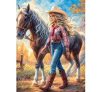 Girl with A Caballo en Prado floreciente Puzzles 1000 Piezas Obra De Arte Decorativa Animal Salvaje Mascota Rompecabezas Familiar para Adultos DIY Creativo Aliviar Estrés Portátil 1000 PCS