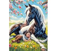 Girl with A Caballo en prado floreciente Puzzles 300 Piezas DIY Creativo Personalizable Animal salvaje mascota Rompecabezas Familiar Para Toda La Familia Juguete Educativo Aliviar Estrés Decorativo 30
