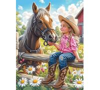 Girl with A Caballo en Prado floreciente Puzzles 500 Piezas Impossible 3D Planta Silvestre Rompecabezas para Adultos Desafío Intelectual Estera Portátil DIY Moderno Creativo 500 PCS