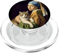 Girl With a Pearl Earring and a Cat Parodia Arte Clásico PopSockets PopGrip para MagSafe
