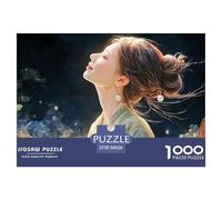 Girl with Black Curly Hair 1000 Pcs Premium-Karton Puzzle Beautiful Woman Lebendige Bilder Familienspiel Puzzles Für Erwachsene Und Kinder 38x26cm/1000pcs