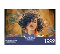 Girl with Black Curly Hair 1000 Pcs Premium-Karton Puzzle Beautiful Woman Stressabbau Familienspiel Puzzles Als Wohnaccessoires 38x26cm/1000pcs