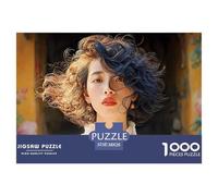 Girl with Black Curly Hair 1000 Pcs Stabiler Karton Puzzle Beautiful Woman Lebendige Bilder Kreatives Spiel Puzzles Als Wohnaccessoires 38x26cm/1000pcs