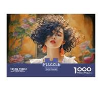 Girl with Black Curly Hair 1000 Pcs Stabiler Karton Puzzle Beautiful Woman Lebendige Bilder Kreatives Spiel Puzzles Als Geburtstagsgeschenke 70x50cm/1000pcs