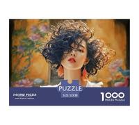 Girl with Black Curly Hair 1000 Stück Ökopapier Puzzle Beautiful Woman Lebendige Bilder Familienspiel Puzzles Als Geburtstagsgeschenke 52x38cm/1000pcs