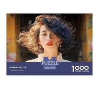Girl with Black Curly Hair 1000 Stück Premium-Karton Puzzle Beautiful Woman Lebendige Bilder Familienspiel Puzzles Für Erwachsene Und Kinder 70x50cm/1000pcs