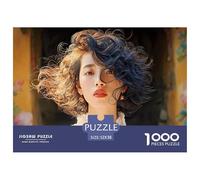 Girl with Black Curly Hair 1000 Stück Premium-Karton Puzzle Beautiful Woman Stressabbau Kreatives Spiel Puzzles Als Wohnaccessoires 52x38cm/1000pcs