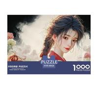 Girl with Black Hair 1000 Pcs Stabiler Karton Puzzle Fantasy Woman in Red Lebendige Bilder Kreatives Spiel Puzzles Als Wohnaccessoires 38x26cm/1000pcs