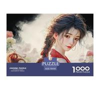 Girl with Black Hair 1000 Stück Stabiler Karton Puzzle Fantasy Woman in Red Lebendige Bilder Familienspiel Puzzles Für Erwachsene Und Kinder 70x50cm/1000pcs