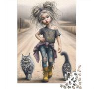 Girl with Cats Rompecabezas Maine Coon 1000 Piezas Papel Reciclado Adultos Y Mayores De 12 Años Rompecabezas Extremadamente Difícil Y Desafiante 38x26cm/1000pcs