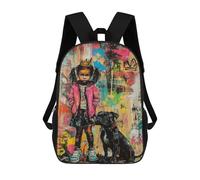 Girl with Crown And Dog Art Print Mochilas Para Niños 17inch Mochila Escolar Mochila Escolar Impresa En 3D Para Niños De Primaria Y Secundaria
