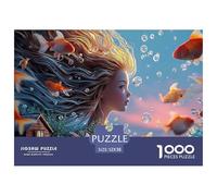 Girl with Long Curly Hair 1000 Pcs Papel Ecológico Rompecabezas Underwater Fantasy Liberador De Estrés Juego Creativo Puzzle para Adultos Y Niños 52x38cm/1000pcs