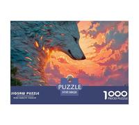 Girl with Long White Hair 1000 Pcs Premium-Karton Puzzle Wolf and Sunset Stressabbau Familienspiel Puzzles Für Erwachsene Und Kinder 38x26cm/1000pcs