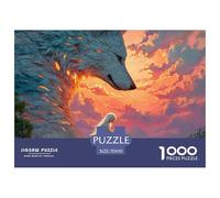 Girl with Long White Hair 1000 Pcs Premium-Karton Puzzle Wolf and Sunset Stressabbau Kreatives Spiel Puzzles Als Wohnaccessoires 70x50cm/1000pcs
