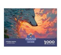 Girl with Long White Hair 1000 Pcs Stabiler Karton Puzzle Wolf and Sunset Stressabbau Kreatives Spiel Puzzles Als Geburtstagsgeschenke 52x38cm/1000pcs