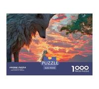 Girl with Long White Hair 1000 Stück Premium-Karton Puzzle Wolf and Sunset Stressabbau Familienspiel Puzzles Für Erwachsene Und Kinder 70x50cm/1000pcs