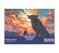 Girl with Wolf 1000 Pcs Premium-Karton Puzzle Wolf Under The Sunset Stressabbau Kreatives Spiel Puzzles Als Wohnaccessoires 38x26cm/1000pcs