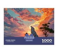 Girl with Wolf 1000 Pcs Stabiler Karton Puzzle Wolf Under The Sunset Stressabbau Familienspiel Puzzles Als Wohnaccessoires 70x50cm/1000pcs