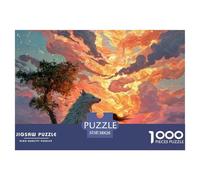 Girl with Wolf 1000 Stück Ökopapier Puzzle Wolf Under The Sunset Stressabbau Familienspiel Puzzles Für Erwachsene Und Kinder 38x26cm/1000pcs