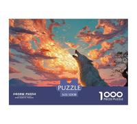 Girl with Wolf 1000 Stück Premium-Karton Puzzle Wolf Under The Sunset Lebendige Bilder Kreatives Spiel Puzzles Als Wohnaccessoires 52x38cm/1000pcs