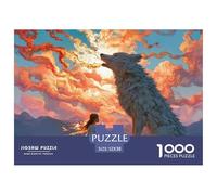 Girl with Wolf 1000 Stück Premium-Karton Puzzle Wolf Under The Sunset Stressabbau Kreatives Spiel Puzzles Als Wohnaccessoires 52x38cm/1000pcs