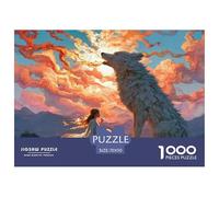 Girl with Wolf 1000 Stück Stabiler Karton Puzzle Wolf Under The Sunset Lebendige Bilder Kreatives Spiel Puzzles Für Erwachsene Und Kinder 70x50cm/1000pcs