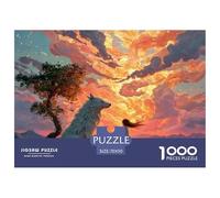 Girl with Wolf 1000 Stück Stabiler Karton Puzzle Wolf Under The Sunset Lebendige Bilder Kreatives Spiel Puzzles Als Wohnaccessoires 70x50cm/1000pcs