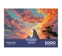 Girl with Wolf 1000 Stück Stabiler Karton Puzzle Wolf Under The Sunset Lebendige Bilder Kreatives Spiel Puzzles Als Wohnaccessoires 52x38cm/1000pcs