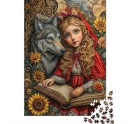 Girl & Wolf Rompecabezas para Adultos Whimsical Illustration 1000 Piezas de Papel Reciclado para Adultos Idea de Regalo Y En Casa 70x50cm/1000pcs