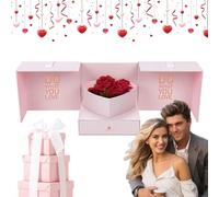 Girlfriend Valentine Gift Box, Valentines Flower Box, 24x24x22cm Satin Ribbon with Drawer, Romantic Ideas Offering Presentation Paper Gift Boxes for Valentine's Day,