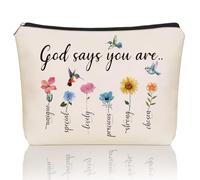 Girlly Bolsa de maquillaje con texto en inglés "God says you are", regalo cristiano: bolsa de cosméticos inspiradora con versículos bíblicos, regalos de afirmaciones, regalos de aliento, regalos de