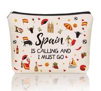 Girlly Regalo de viaje inspirado en España: bolsa de maquillaje pequeña perfecta España está llamando y debo ir para adolescentes y mujeres viajeras. Bolsa de cosméticos ideal para viajes, fiestas,