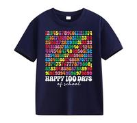 Girls and Boys Casual Short Sleeved T Shirt 100 Days of School Opening 100 Days Aniversary Personality Loose Short Sleeved Girl Pullover, marine, 4-5 años