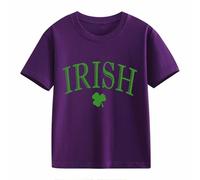 Girls and Boys Casual Short Sleeved T Shirt St Day Middle and Large Children's Retro Personality 2D Printing Children's Loose Short Sleeved Christmas Decor, morado, 6-7 años