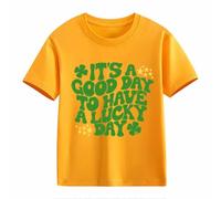 Girls and Boys Casual Short Sleeved T Shirt St Day Middle and Large Children's Retro Personality 2D Printing Children's Loose Short Sleeved Camiseta de Manga Corta para Niñas 140, amarillo, 10-11Years