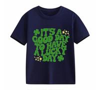 Girls and Boys Casual Short Sleeved T Shirt St Day Middle and Large Children's Retro Personality 2D Printing Children's Loose Short Sleeved Camiseta de Manga Corta para Niñas 140, marine, 4-5 años