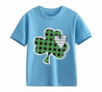 Girls and Boys Casual Short Sleeved T Shirt St Day Middle and Large Children's Retro Personality 2D Printing Children's Loose Short Sleeved Niños T Shirt Bauchfrei, azul claro, 10-11Years