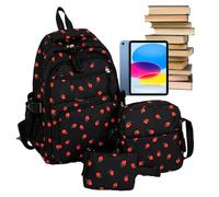 Girls Backpack for School - Cute Strawberry Bookbag Set with Matching Pen Pouch and Shoulder Bag for Preschool Kindergarten Boys and Girls, Daily Commute, Outdoor Trips, Camping, Travel, Kids Student