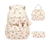 Girls Backpack Set 3-Piece - Cute Cherry Bookbag | Lunch Bag & Pencil Case