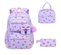 Girls Backpack Set 3-Piece - Cute Cherry Bookbag | Lunch Bag & Pencil Case