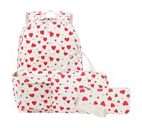 Girls Backpack - White, Corduroy 3-Piece Bags Set, Heart Pattern Bookbag with Lunch Box & Pencil Case | Cute Knapsack for School, College, Travel, Hiking, Camping, Outdoor Activities & Day Trips