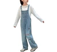 Girls Baggy Bib Overalls Cute Kids Cartoon Straight Leg Suspender Denim Pants with Pockets Children Loose Fit Boyfriend Denim Dungarees Casual One Piece Jeans Jumpsuit