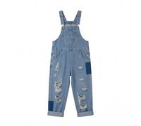 Girls Baggy Denim Overalls Wide Leg Ripped Jeans Jumpsuit Kids Sleeveless Adjustable Strap Long Trousers Teen Casual Loose Fit Romper with Pockets Retro Plus Size Jeans Dungarees