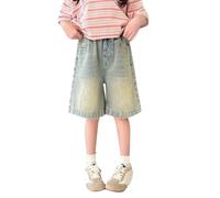 Girls Baggy Jean Shorts Kids Summer Knee Length Denim Shorts Children Y2K Wide Leg Bermuda Short Jeans with Pockets Teen Loose Fit Elastic Waist Jorts Casual Cargo Pants n13