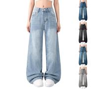 Girls Baggy Jeans Kid Denim Pants Loose Fit Wide Leg Ripped Pant Children Y2K Trousers Outfits Elastic High Waisted Straight Jeans Vintage Fashion Casual Jeggings with Pockets