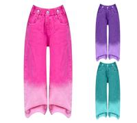 Girls Baggy Jeans Kids Gradient High Elastic Waist Wide Leg Cargo Denim Trousers Fashion Teens Washed Casual Denim Pants Spring Fall Y2K Hip Hop Streetwear