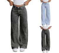 Girls Baggy Jeans Kids High Elastic Waist Wide Straight Leg Denim Pants Teen Girls Loose Fit Washed Black Denim Trousers with Pockets Teenage Casual Vintage Y2K Streetwear