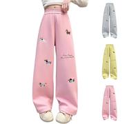 Girls Baggy Sweatpants Cute Kids Printed Wide Straight Leg Joggers High Waist Flared Casual Tracksuit Bottoms Teen Girls Athletic Dance Yoga Sweat Pants Preppy School Trousers